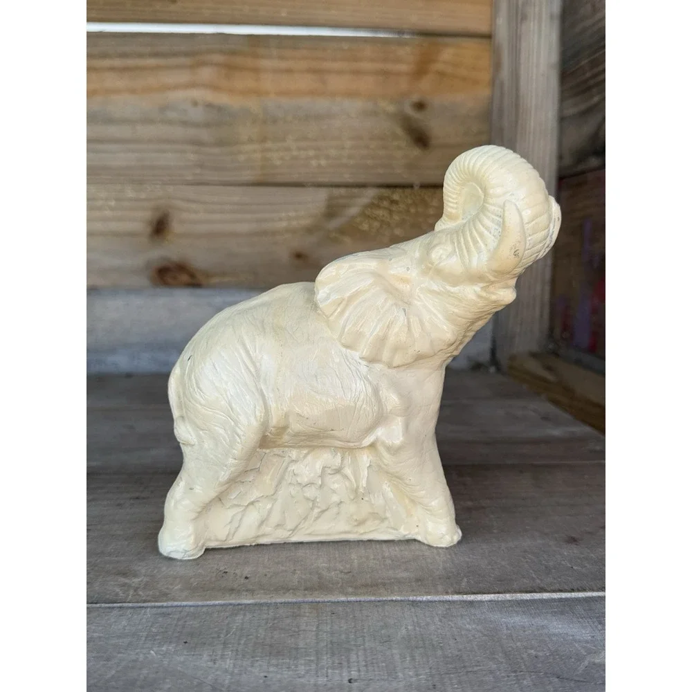 Vintage Resin Elephant Figurine Trunk Up‎ Lucky Elephant Shelf Decor